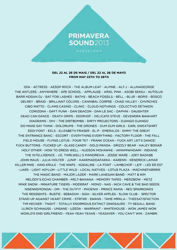 Supuesto cartel del festival Primavera Sound 2013