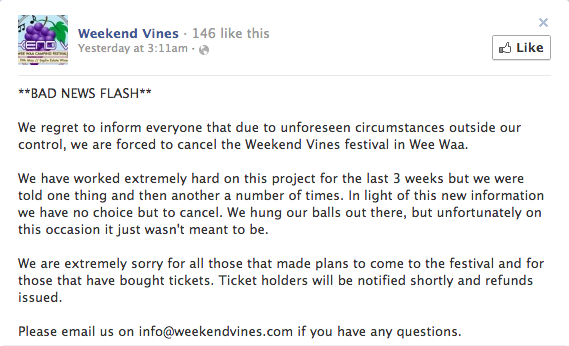 Comunicado sobre la cancelación del festival.