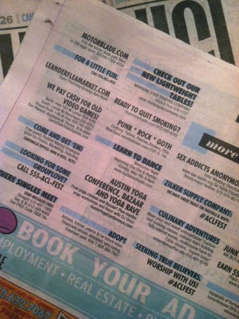 Anuncios clasificados en el Austin Chronicle nos cuentan cuáles bandas estarán en el Austin City Limits 2013.