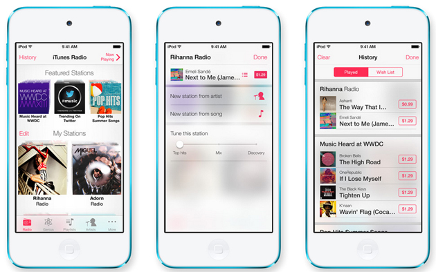 Así lucirá iTunes Radio en los dispositivos con iOS 7. Foto: Apple