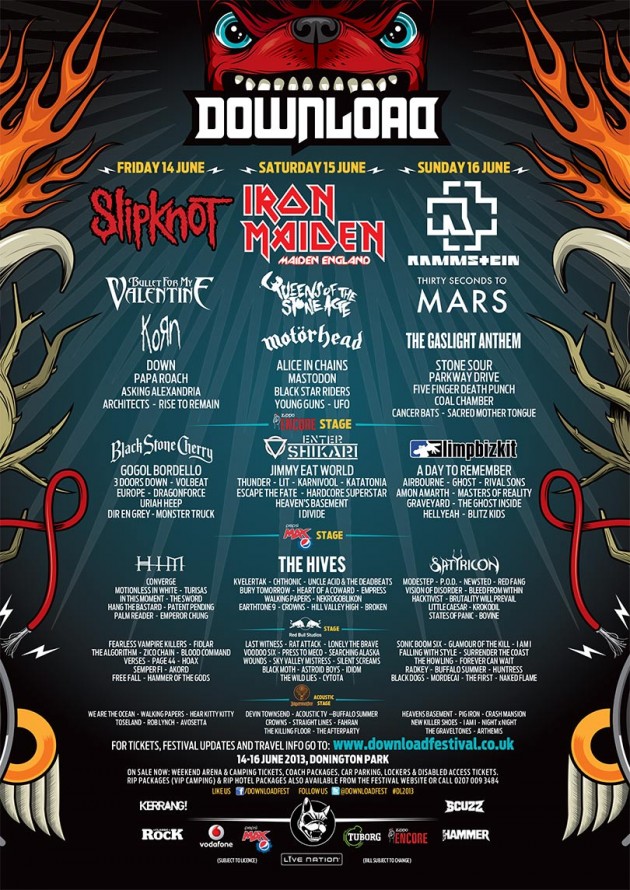 Line-up del Download Festival 2013.