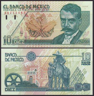 Billete de $10 pesos mexicanos.