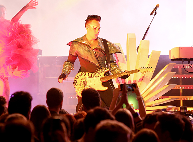 LOS ANGELES, CA - OCTOBER 23:  Luke Steele of Empire of the Sun performs onstage at Absolut Electrik House, an epic house party transformed by the energy of its guests in celebration of new limited edition Absolut Electrik bottle, on October 23, 2015 in Los Angeles, California.  (Photo by Todd Williamson/Getty Images for Absolut)