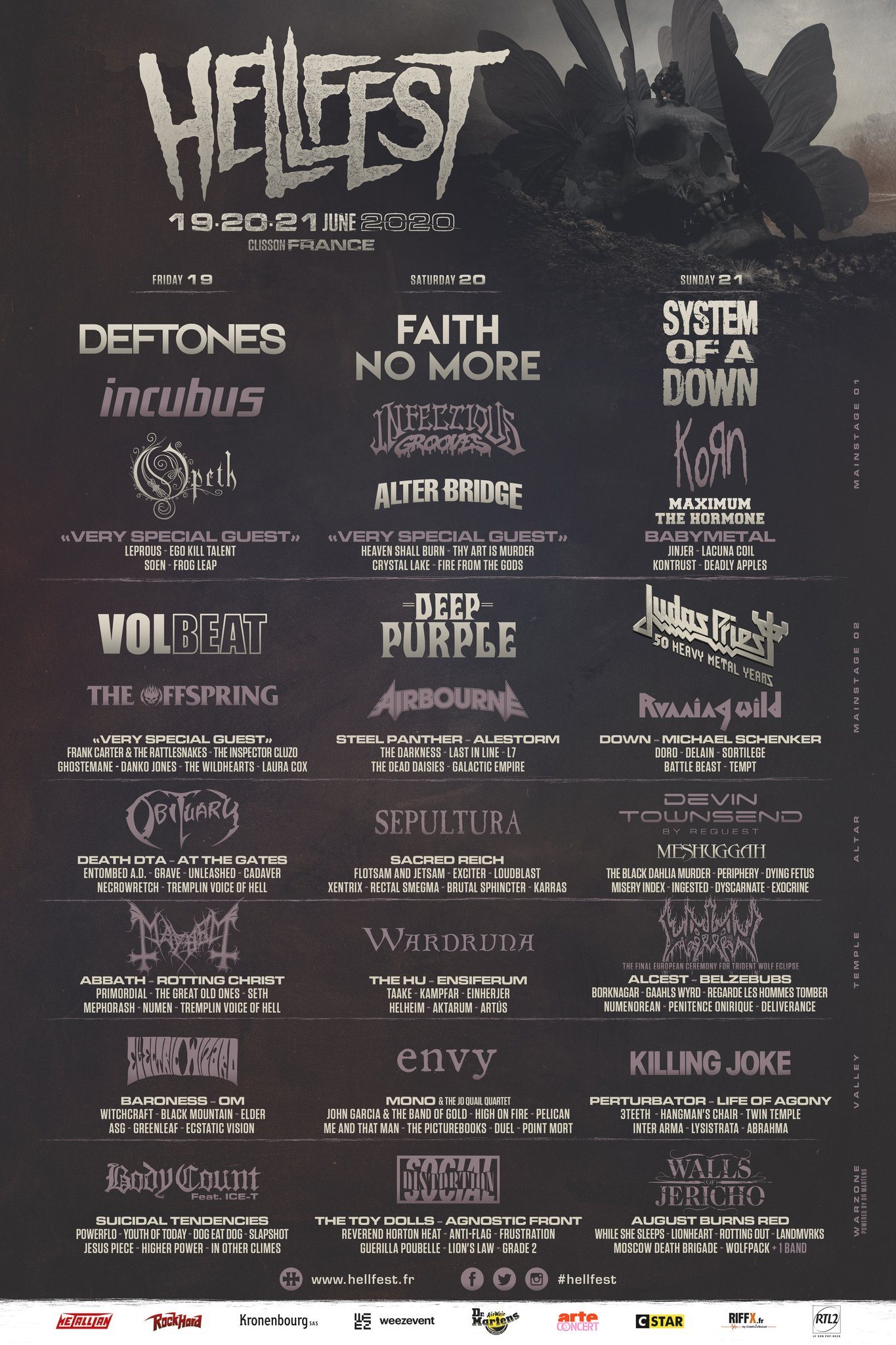 El festival Hellfest reveló el cartel oficial de la edición 2020, que se llevará a cabo en Francia en junio próximo.