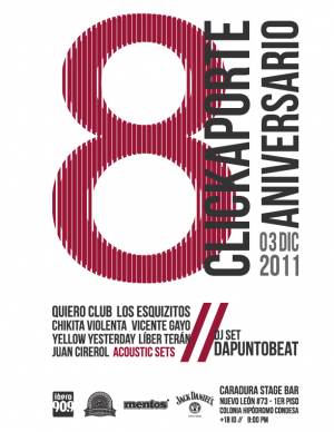Boletos gratis para el 8º aniversario de Clickaporte de Ibero 90.9 en el Bar Caradura