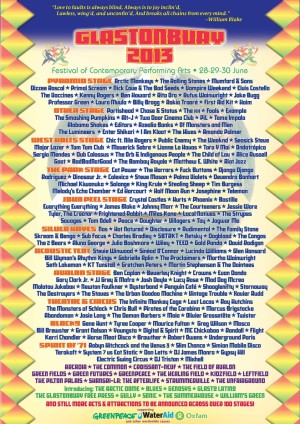 ¡Cartel oficial del festival Glastonbury 2013!