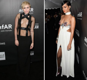 Y así se vistieron Miley Cyrus y Rihanna para una gala contra el SIDA