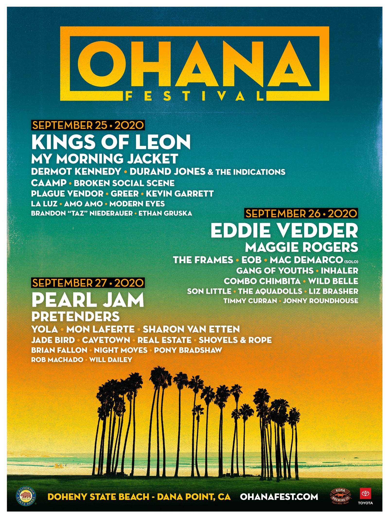 Conoce el impresionante cartel de Ohana 2020 con Pearl Jam, Kings of Leon, Mon Laferte y más