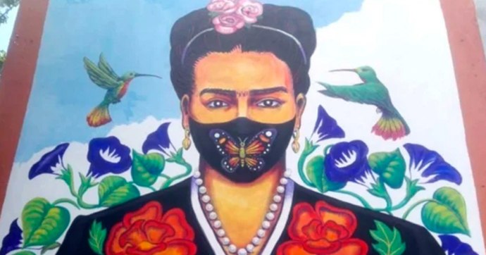 Revelan en Constituyentes nuevo mural de Frida Kahlo, ¡usando cubrebocas!